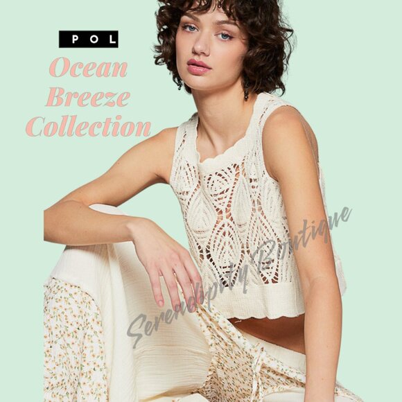 POL Tops - POL Natural Crochet Scalloped Baggy 100% Cotton Tank Crop Top